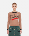Cormio Long Sleeve Knitted T-shirt With Intarsio Motto In Brown