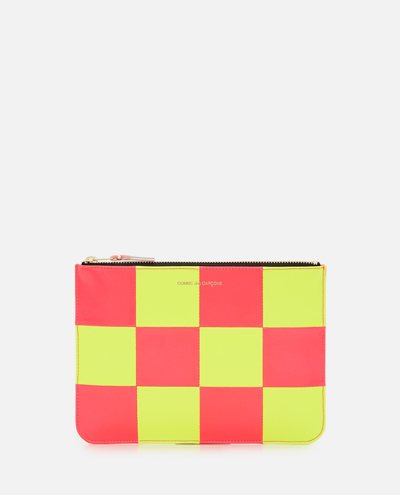 Comme Des Garçons Play Leather Pouch Fluo Square In Pink