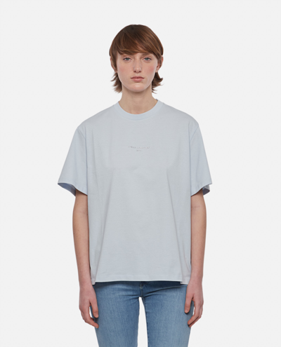 Stella Mccartney 3d Metallic Silver Logo Cotton T-shirt In Clear Blue