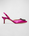 Manolo Blahnik Hangisi Kitten-heel Satin Slingback Pumps In Pink