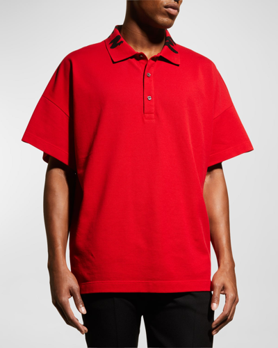 Alexander Mcqueen Men's Oversized Graffiti-collar Polo Shirt In Love Red