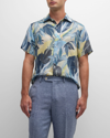 Rodd & Gunn Edwin Street Leaf Print Short Sleeve Linen Button-up Shirt In Lemon