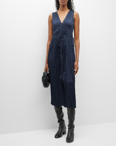 Rebecca Taylor Button-front Pleated Midi Dress In Dark Navy