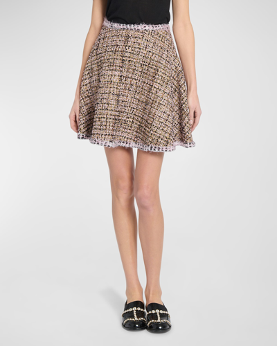 Giambattista Valli Tweed Mini Circle Skirt In Gold