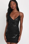 Lulus Valhalla Black Mesh Sequin Lace-up Mini Dress In Black