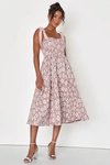 Lulus Bubbly Bliss Mauve Pink Jacquard Bustier Tie-strap Midi Dress In Mauve Pink