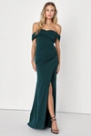 Lulus High-class Presence Emerald Green Off-the-shoulder Maxi Dress In Emerald Green