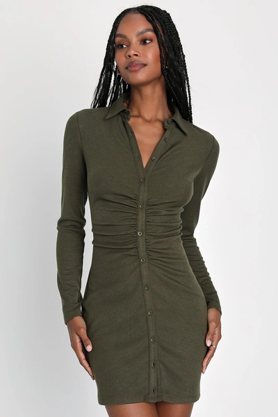 Lulus A Little Prep Olive Green Button-up Bodycon Mini Dress