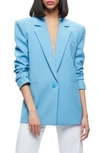 Alice And Olivia Shan Strong-shoulder Ruched-sleeve Blazer In Oxford Blue