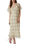 Astr Floral Flutter Sleeve Chiffon Dress In Cream Multi Floral