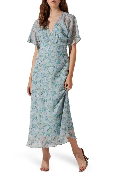 Astr Floral Flutter Sleeve Chiffon Dress In Light Blue Multi Frl