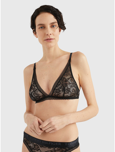 Tommy Hilfiger Elongated Lace Triangle Bra In Black