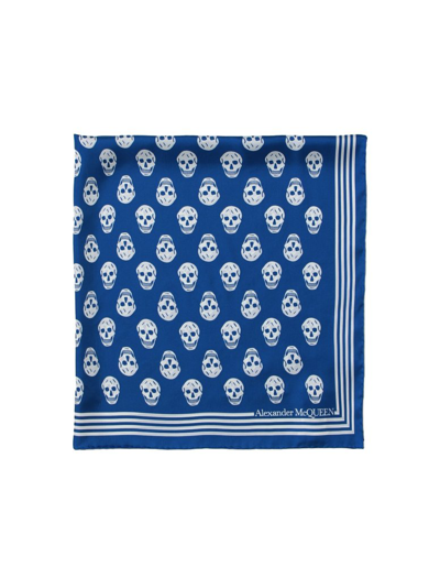 Alexander Mcqueen Royal Blue Silk Scarf With Skull Motif