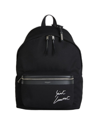 Saint Laurent Logo Printed Backpack In Black