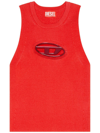 Diesel Top In Maglia Con Apertura Riempita E Logo In Metallo In Red