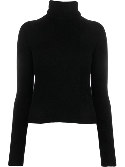Semicouture High-neck Fine-knit Wool Sweater In Black