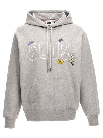 Gcds Embroidery Hoodie In Grey
