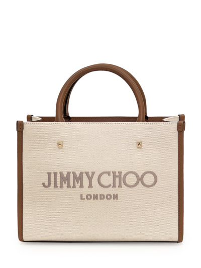 Jimmy Choo Beige Canvas And Brown Leather Varenne Tote Bag