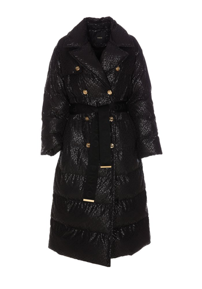 Pinko Double-breasted Padded Coat In Black