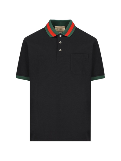 Gucci Web Collar Polo Shirt In Black