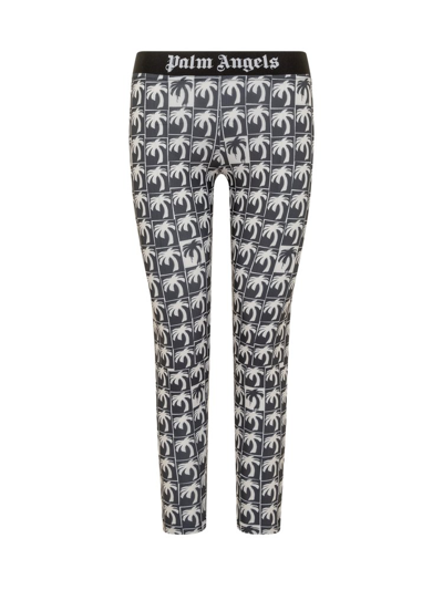 Palm Angels Allover Palm Printed Leggings In Black White