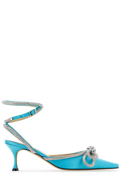 Mach & Mach Double Bow Pointed Toe Pumps In Blue