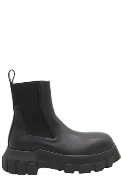 Rick Owens Black Mega Bozo Tractor Chelsea Boots In 99 Black/black