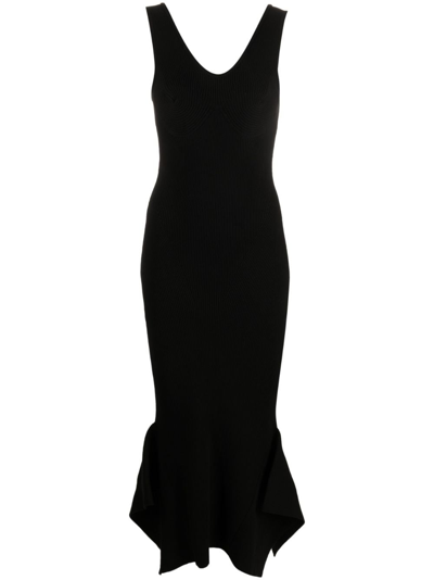 Marine Serre Sleeveless Asymmetric-hem Midi Dress In Black