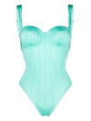 Noire Swimwear Ribbed Balconette Swimsuit In Blue