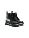MSGM LOGO-PRINT LEATHER ANKLE BOOTS