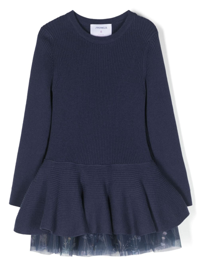 Simonetta Double-layer Knit Dress In 蓝色