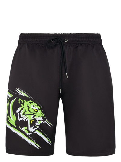 Plein Sport Tiger-print Swimming Shorts In 黑色