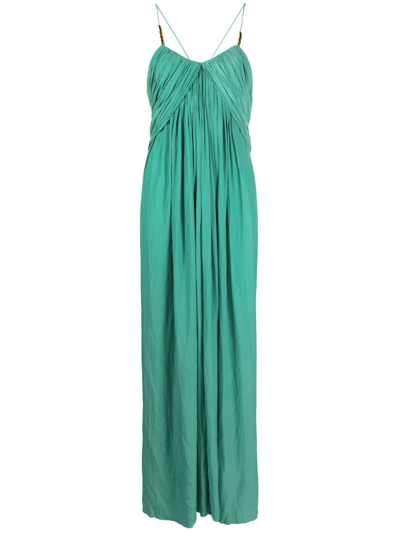 Lanvin Cross-back Strap Charmeuse Long Dress In Blue