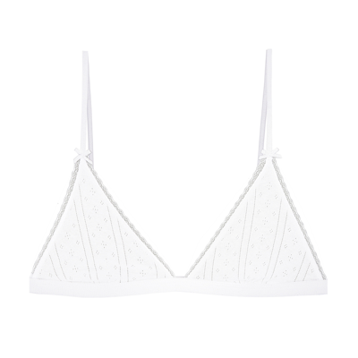 Cou Cou Intimates Pointelle Organic-cotton Triangle Bra In 001 White