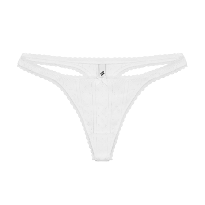 Cou Cou Intimates Pointelle Mid-rise Organic-cotton Thong In White