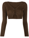 JACQUEMUS BROWN LE ALZOU CROPPED CARDIGAN,213KN203236019948571