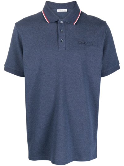 Moncler Raised-logo Cotton Polo Shirt In Blue