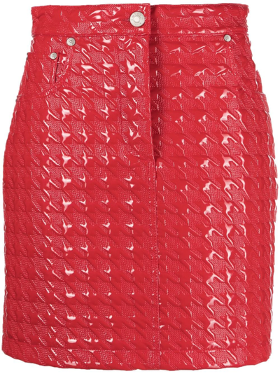 Msgm Pied De Poule-embossed Vinyl Skirt In Red