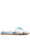 Roberto Cavalli Mirror Snake Leather Slides In 09000