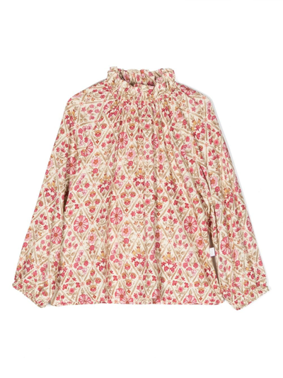 Il Gufo Kids' Floral-print Frilled Blouse In Yellow