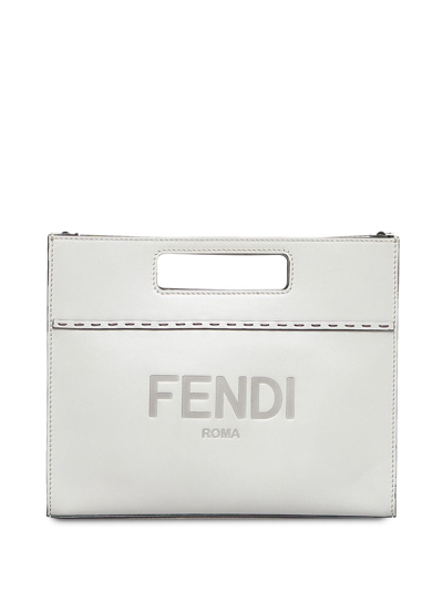 Pre-owned Fendi Logo-debossed Two-way Handbag In White