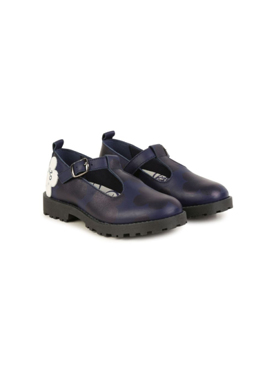 Kenzo Kids' Logo-print Leather Ballerina Shoes In Blue