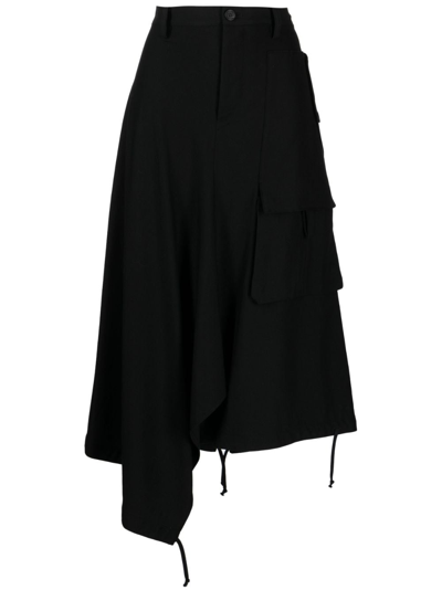 Yohji Yamamoto Asymmetric Midi Skirt In Black