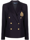 Polo Ralph Lauren Crest-embroidered Double-breasted Blazer In Blue