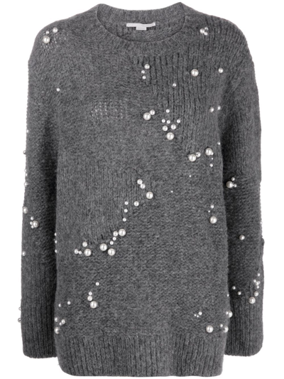 Stella Mccartney Pearl Embroidery Oversized Jumper In Grey Melange