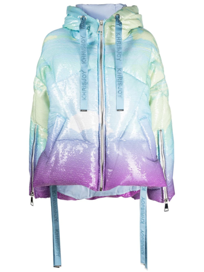 Khrisjoy Sequin-design Zip-up Hooded Jacket In Blue