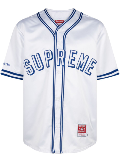 Supreme Mitchell & Ness Satin Baseball Jersey T-shirt In White