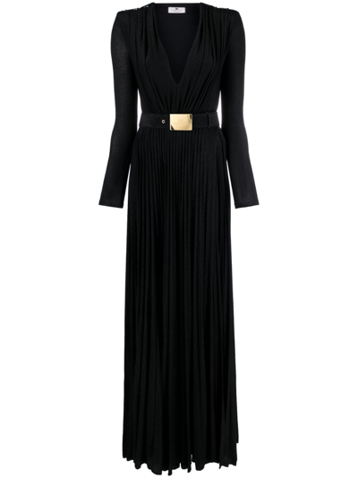 strapless open back dress Elisabetta Franchi Belted Two-tone Pleated Long Dress In Neutral – luxury-24 main image 0