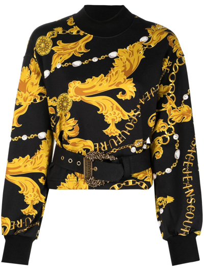 Versace Jeans Couture Chain Couture-print Cotton Sweatshirt In Black+gold