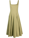 Staud Khaki Wells Midi Dress In Green